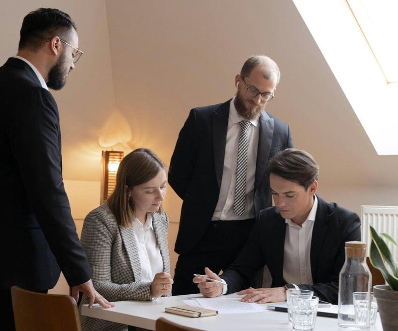 Socios revisando la documentación de una ampliación de capital
